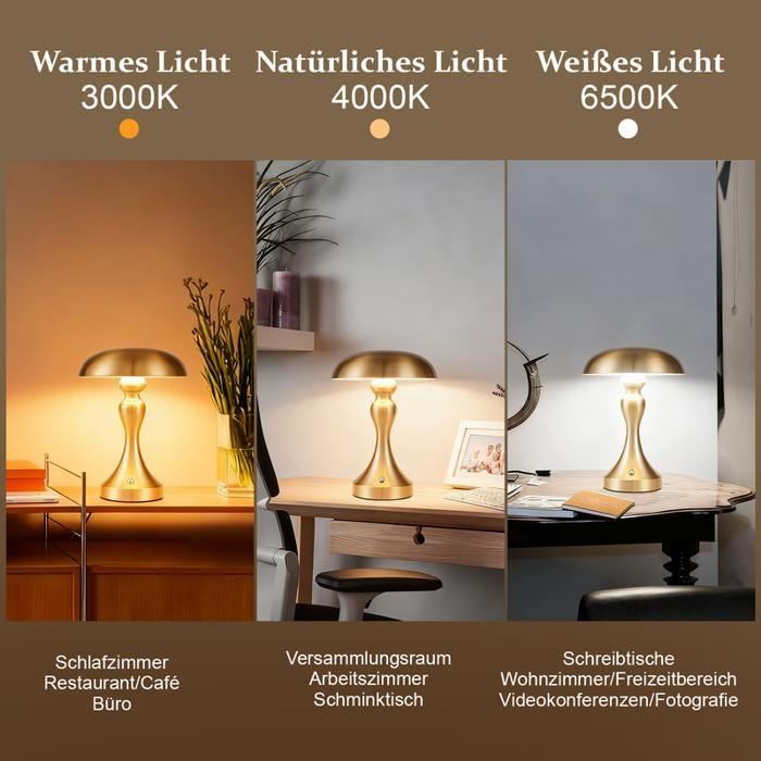 Lampe de table - NETTLIFE - Sans fil tactile - Jaune - LED dimmable 3000K - Batterie rechargeable USB