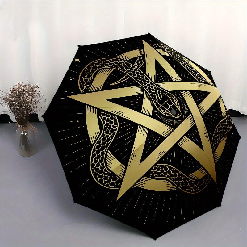 Golden Snake Pentagram Star Circular DecalUmbrella, Portable 3-Fold Umbrella for Men & Women,Christmas Gift ES99