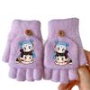 Nezha Ao Bing Winter Cartoon Fingerless Gloves: Thick, Windproof, Warm Knit for Girls