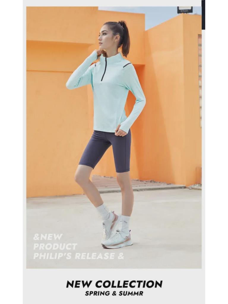 Men's and Women's Quick-Dry Cationic Running Jackets: Loose Fit, Stand-Up Collar, Long-Sleeve T-Shirts.