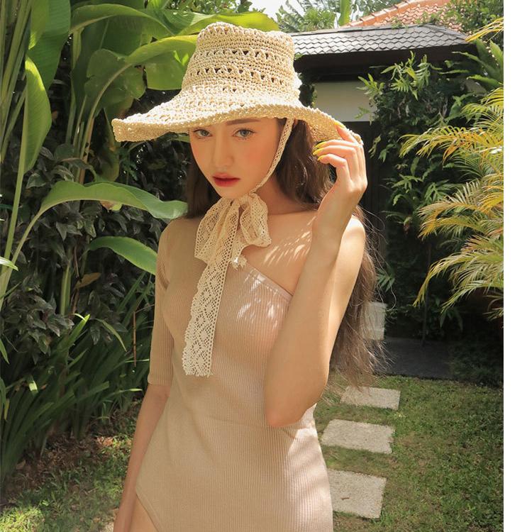 Women's Summer Wide Brim French Vintage Sun Hat, Foldable Beach Hat, Versatile Straw Hat