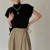 Stand-up Collar Knitted Blouse Vest Short Sleeve Solid Office Lady Casual Shirt Fashion Loose Elegant Straight Summer Tops 20397