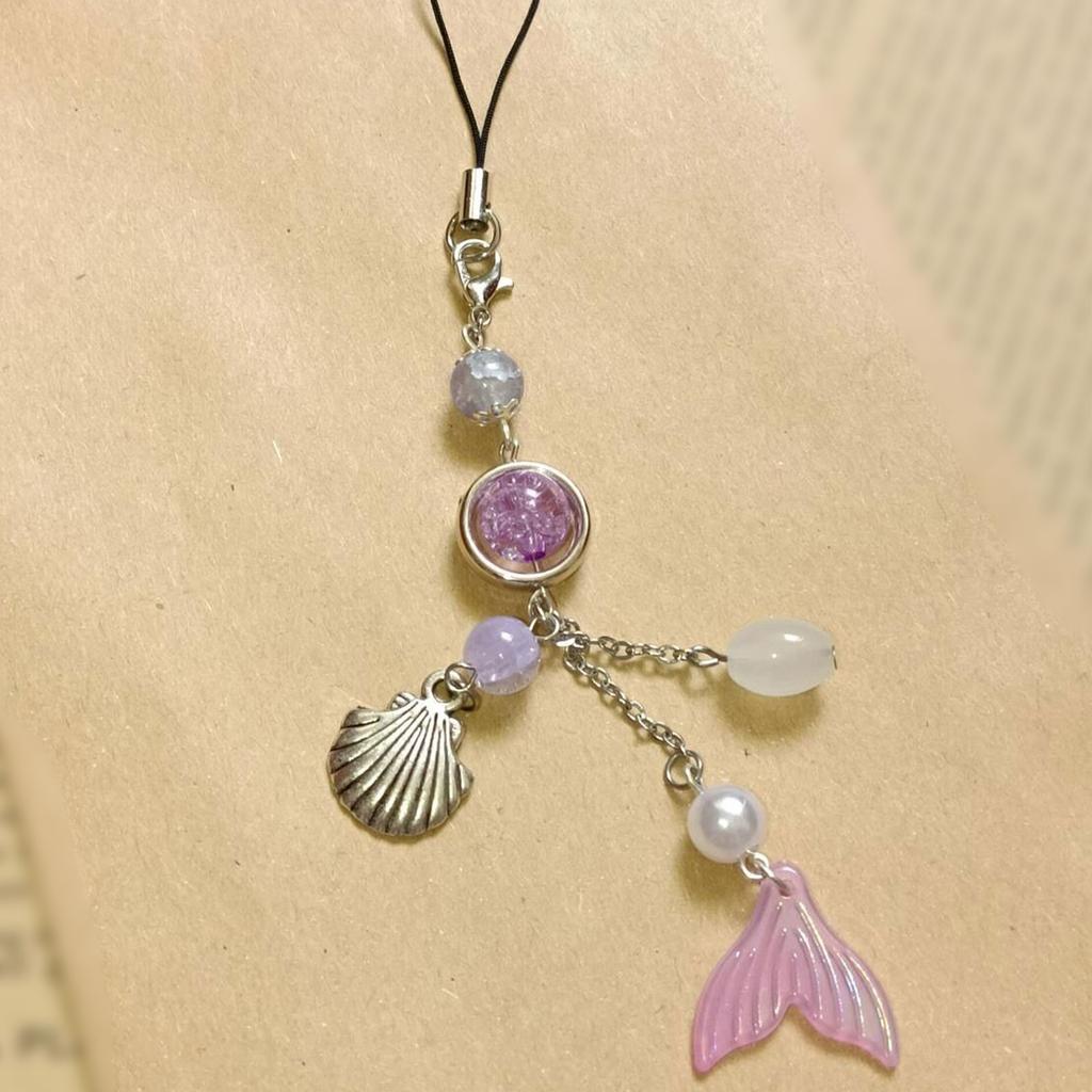 Chic Handmade Fish Tail Bead Pendant Trend Setting Handmade Bead Phone Chain with Fish Tail Details for Bags Purses