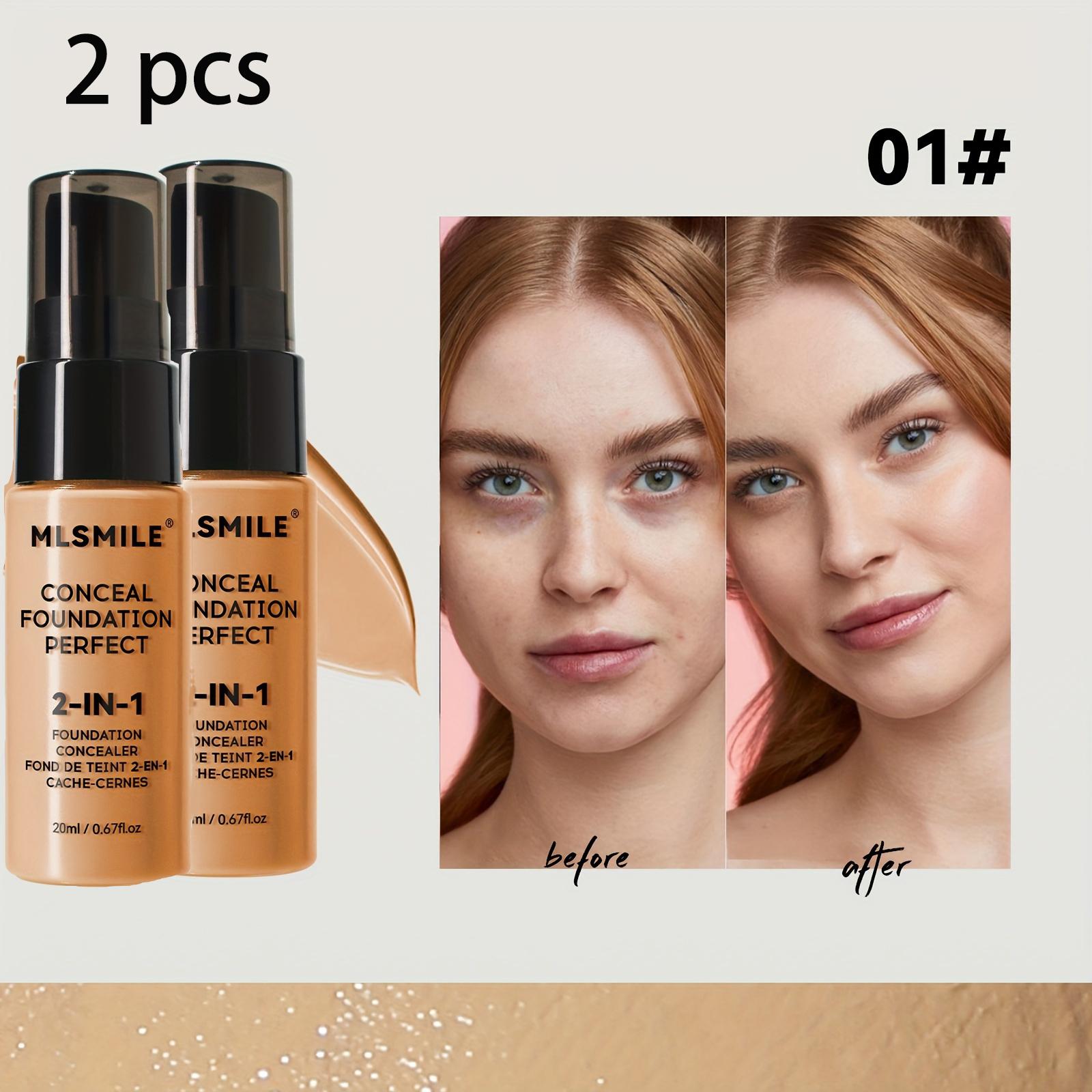 2-in-1 Oliecontrole Vloeibare Foundation En Concealer, Volledige Dekking Langhoudend Waterdichte Foundation Make-up 20ml brown