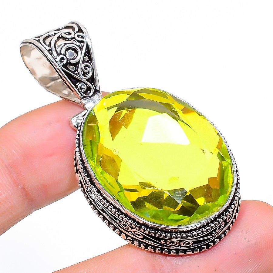 

Vintage Lemon Topaz Gemstone Handmade Ethnic Jewelry Pendant 2.09 VR-3538