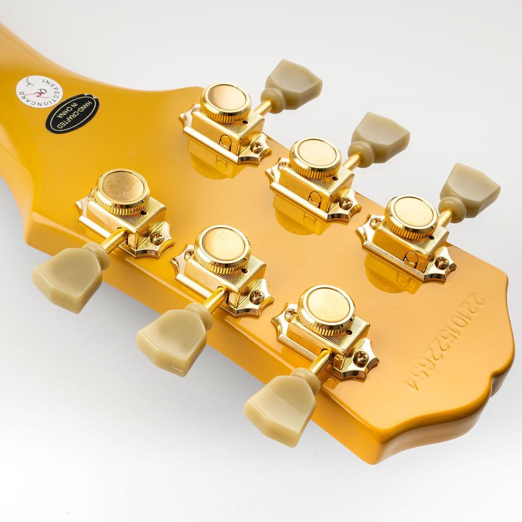 Musiclily Pro Vintage 3L+3R Guitar Locking Tuners for LP Les Paul Electric/Acoustic Guitars, Gold/Green Buttons