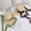 Breitkrempige Strandhüte für Damen Elegant Romantisch Großer Schleifenknoten UV-Schutz Sonnenhut Mit Nackenband Übergroß Flacher Oberteil Strohhüte