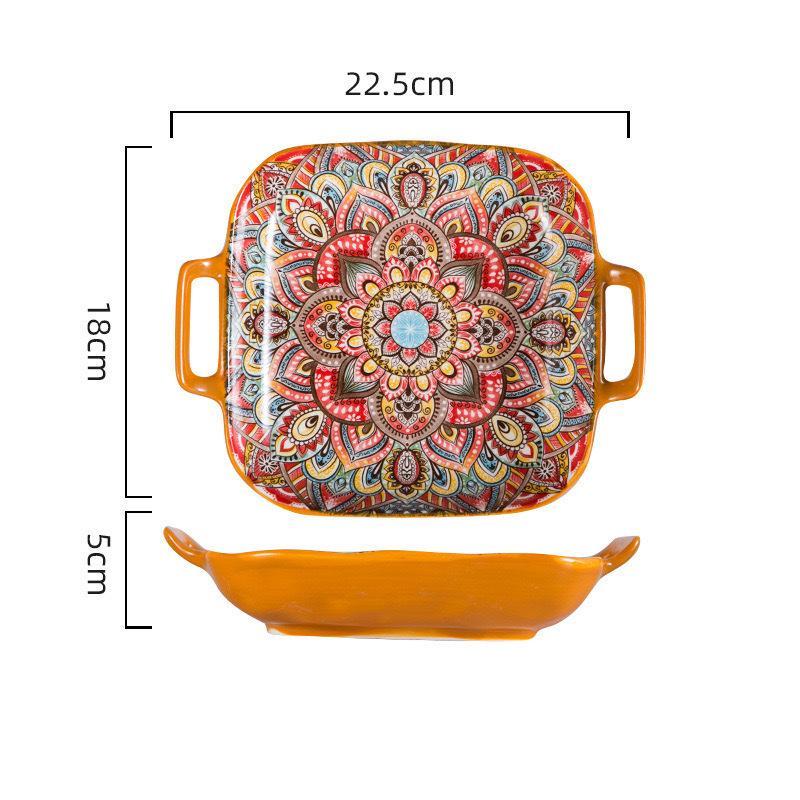 Binaural Square Plate Creative Household Vegetable Plate Fruit Pasta Plate Fried Vegetable Plate Ceramic