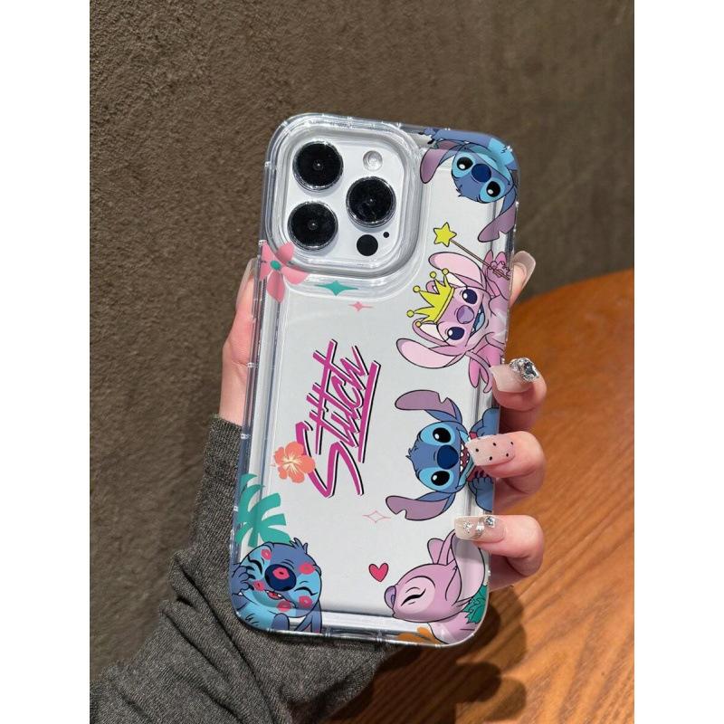 Lip print Stitch applies to Apple 16promax mobile phone case 15plus airbag 14 transparent 1312 explosion 11. apple x#xs