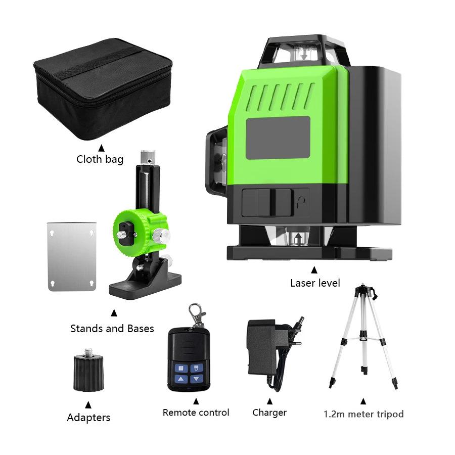 16-Line Green Laser Level for Indoor/Outdoor Use - Auto Line-Marking, Strong Light Visibility.