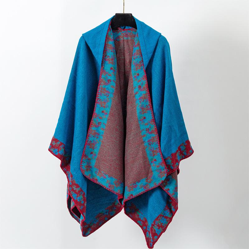 Bohemian Shawl Woven Cape Women Hooded Warm Wear Photo Outside The Cape