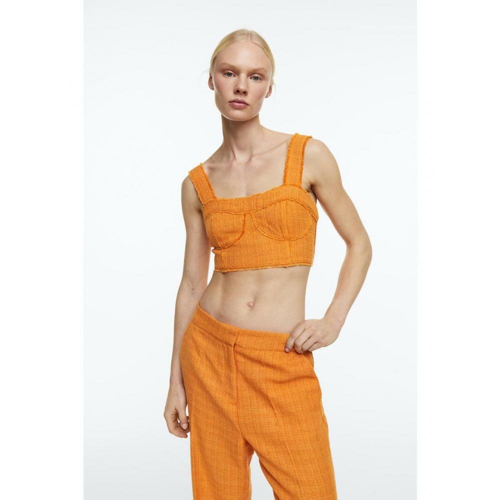 

H&M Fringe Detail Cropped Top Dark Yellow 1132380002