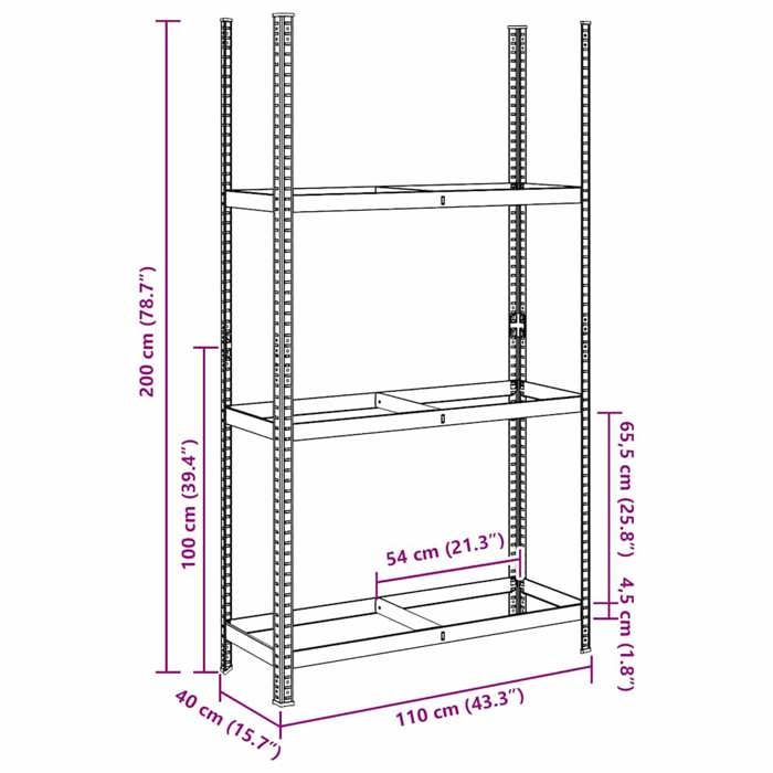 VidaXL 3-Tier Tire Rack Silver 110x40x200 Cm Steel, Garage Shelf, Storage Shelf, Shelf 4016970