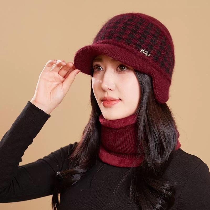 Hat Women's autumn and winter warm and windproof knitted hat Ear protector Plush thickened wool hat