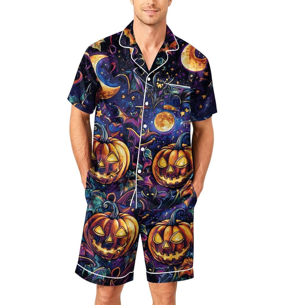 Herren Kurzarm-Pyjama-Set Button-Down-Hemd mit Saum und passender Hose Weiche Freizeit-Schlafkleidung Erhältlich in den Größen S bis XXXXL