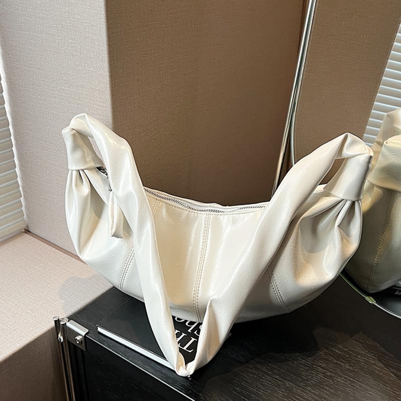 

Pink Soft Leather Underarm Bag Korean Simple Large Capacity Half Mo Handbags Elegant Female PU One Shoulder Crossbody Bags (30cm<Max Length<50cm) бежевый