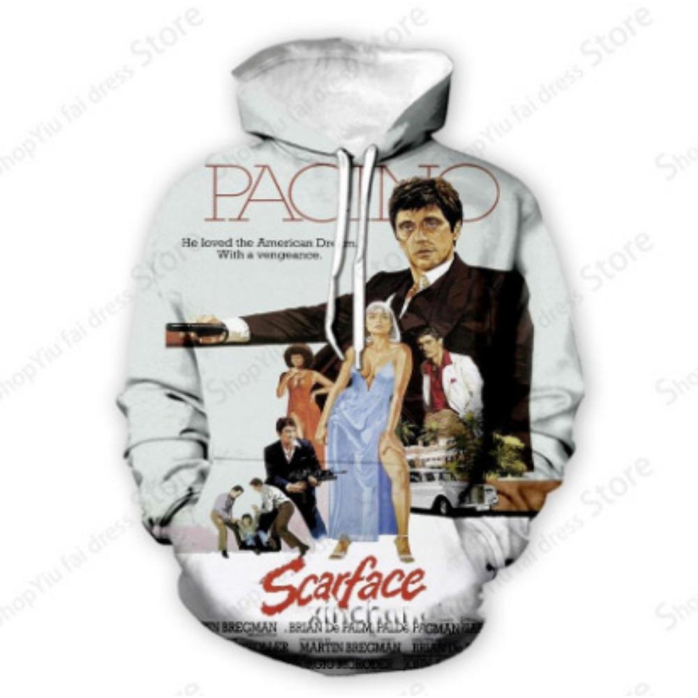 Cross Border Popular Scarface 3D Printed Long Sleeved Sweatshirt for European and American Men's Casual Hooded Sweatshirt