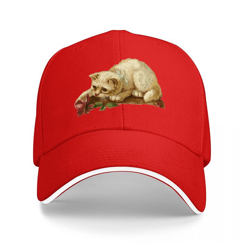 

Cute Cat with Rose Embroidered Baseball Cap Classic Black Adjustable Hat for Unisex and Women Fashionable Streetwear Accessory Adjustable