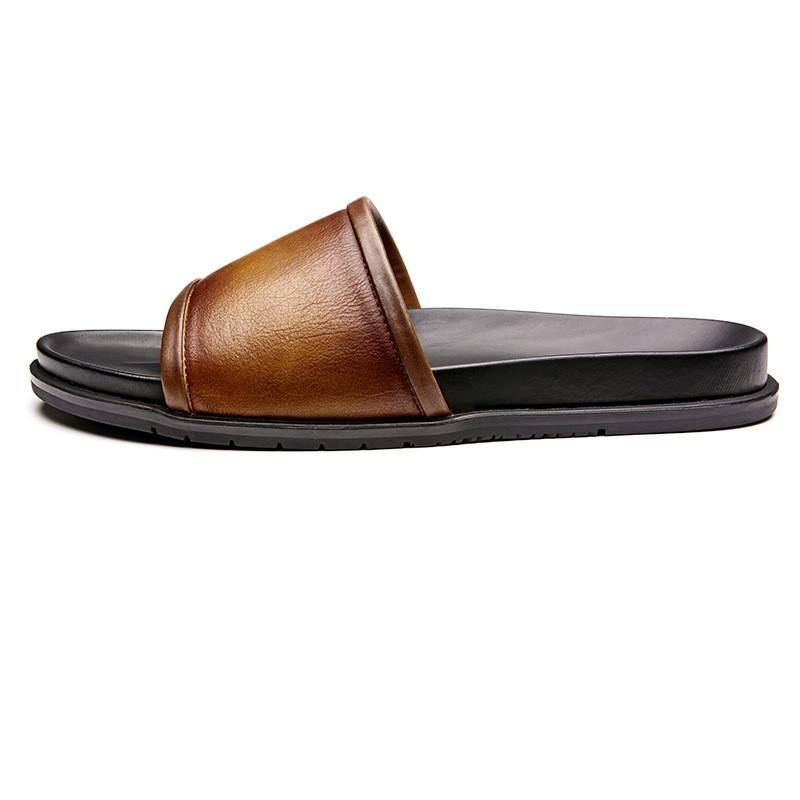 Fashion Top Quality Men Genuine Leather Slippers 2025 Summer Casual Comfortable Shoes Luxury Men Handmade Sandals Shoes