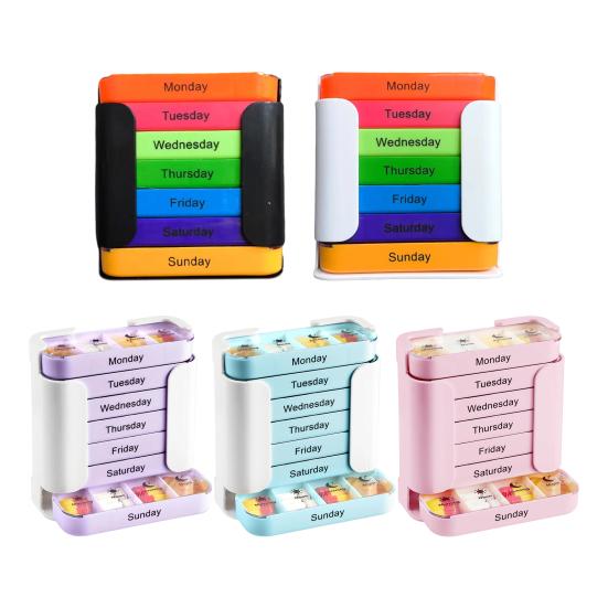 Weekly Pill Organizer Morning Noon Evening Night 4 Times A Day Pill Storage Box Large Capacity 7-Days Medication Dispenser Container