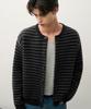 Draw Fit Striped Hairy Crop Round Cardigan [Black]