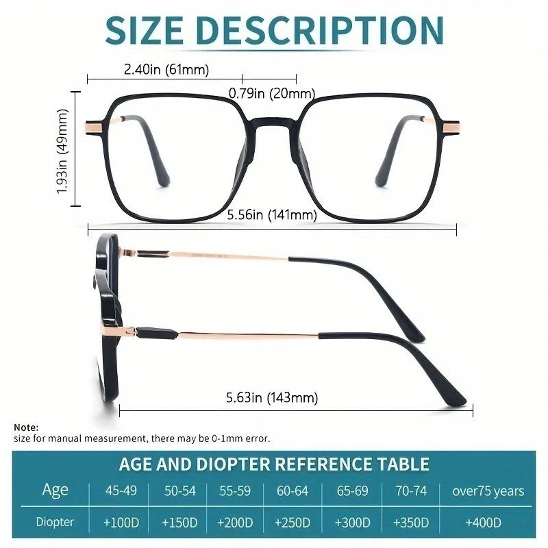 Unisex Boho Square Reading Glasses +1.00 to +4.00 Magnification Lightweight & Durable for Computer Use
