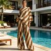 Damen gestreifte 2-teilige Sets Lässiges One-Shoulder-Langarmtop und Hose passendes Set Sommer Lässige Urlaubs-Loungewear Outfits