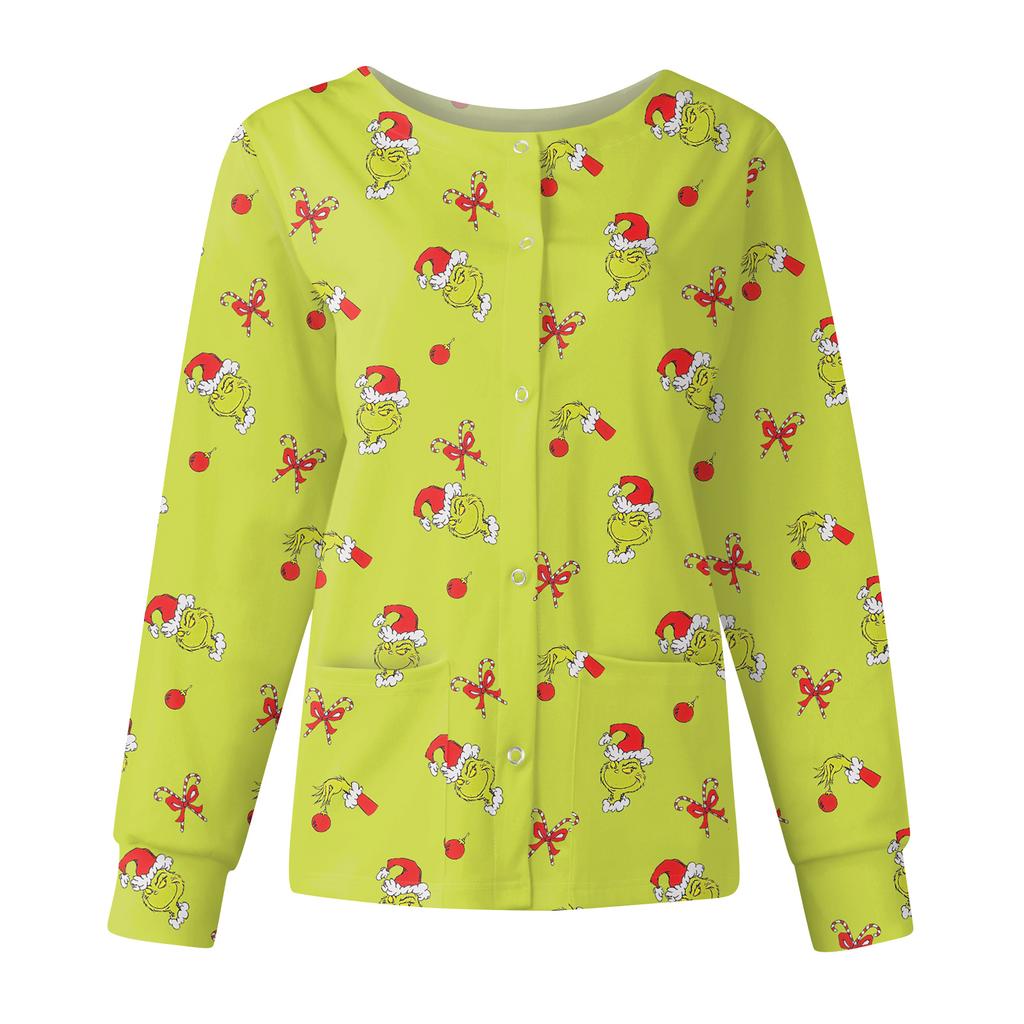 Женская повседневная модная куртка с длинным рукавом, воротником-стойкой, на одной пуговице, с рождественским принтом, рабочая куртка, топы