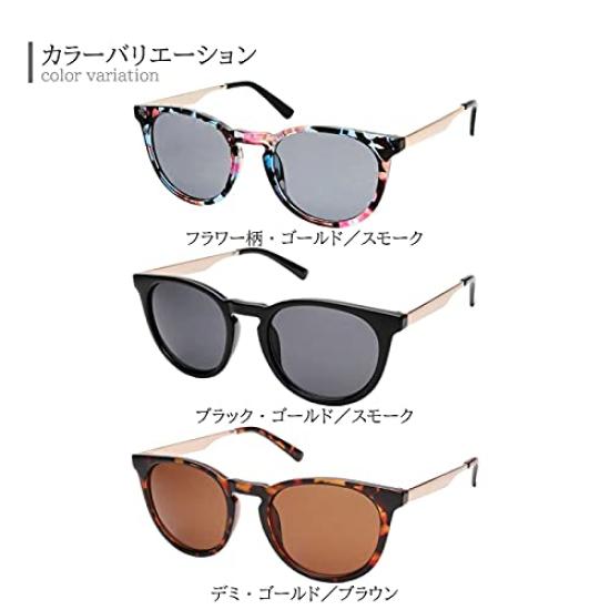 [J-SOUL] Sunglasses, Wellington Type, Combination [UV Protection], Floral Pattern, GoldSmoke JSA17040-00