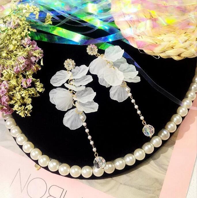 

Super Fairy Pink Flower Petals Pearl Long Tassel Dangle Earrings for Women Romantic Wedding Party Daily Wear Vacation Jewelry белый
