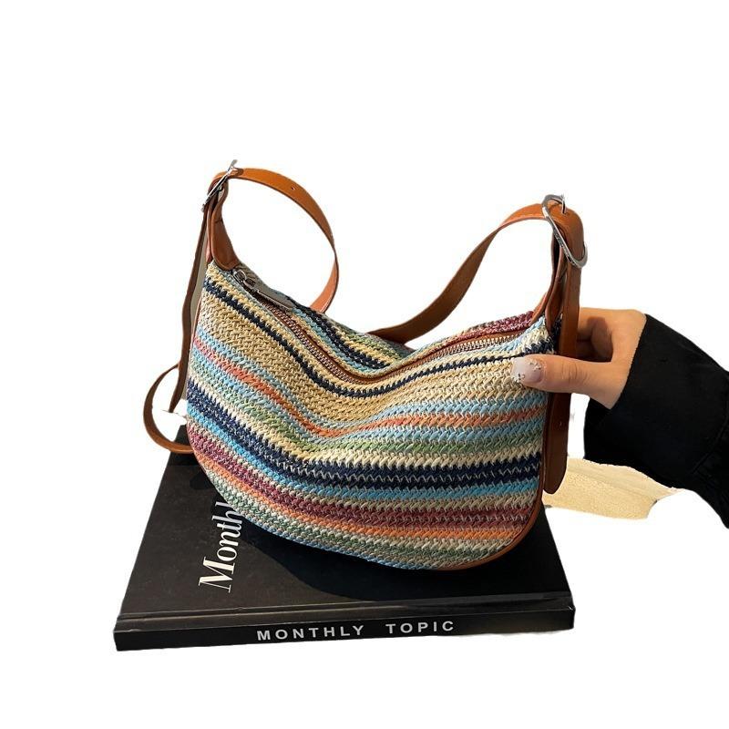 New Contrasting Colors Trendy Rainbow Dumpling Bag Fashionable Versatile Casual Messenger Bag Woven Shoulder Messenger Bag