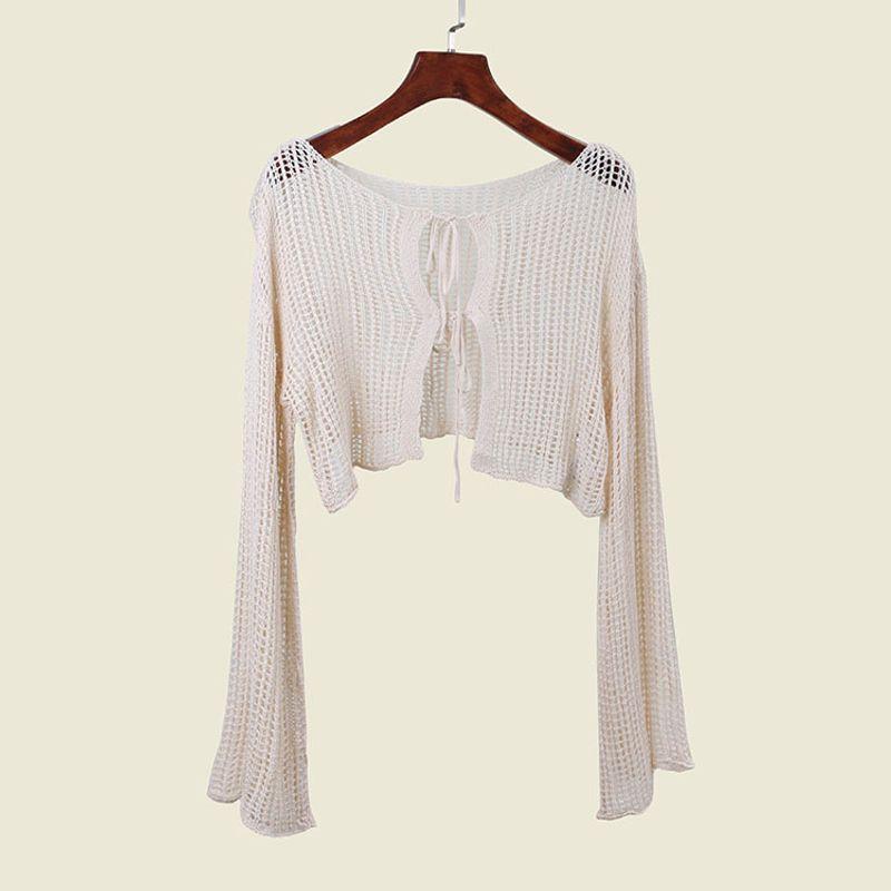 Export Single Japanese Style Fashion Women's Wear Cut Out Short Cardigan Spring and Summer Outdoor Wear Flare Sleeve Sweater