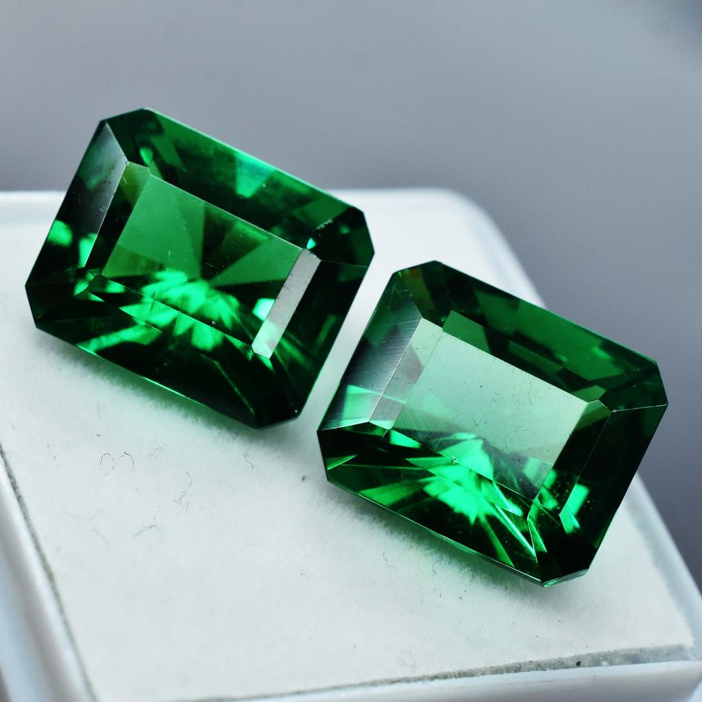 Natural Green Garnet Pair Emerald Cut CERTIFIED 20.10 Ct Loose Gemstone For Gift A-5759