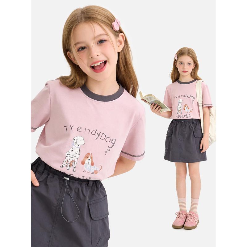 Girls Summer 2026 Cartoon Short-Sleeve T-shirt for Big Kids & Teens 130 cm