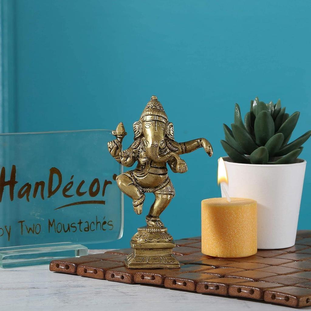 Tanzender Ganesha Dekor Idol aus Messing für Heimtempel, Ganesha Statue für Zuhause, Lord Ganesha Statue, Größe - 4,5 Zoll, Standard, 1er-Pack