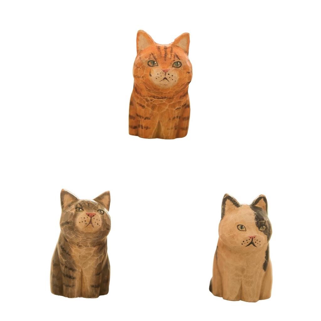 Wooden Cat Sculpture Vintage Desk Ornament For Office Decor And Gift Giving