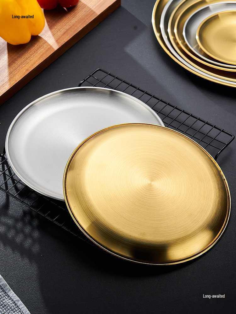 Gold Round 304 Stainless Steel Korean BBQ and Cake Tray