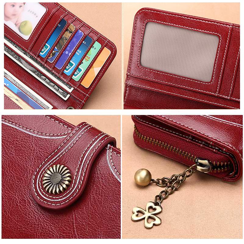 Portafoglio da Donna Pochette Vintage Pelle di Alta Qualità Portafoglio Lungo da Donna Retro Portamonete con Cerniera Cinturino Portamonete