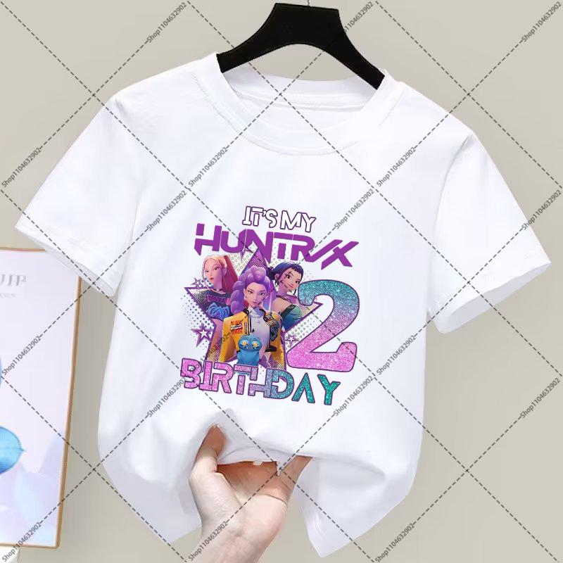 Kpop Demon Hunters Boys Girls Birthday Party T-shirts Cartoon Anime Pattern Number 1-9 Print Tee Kids Clothes Child Summer Tops