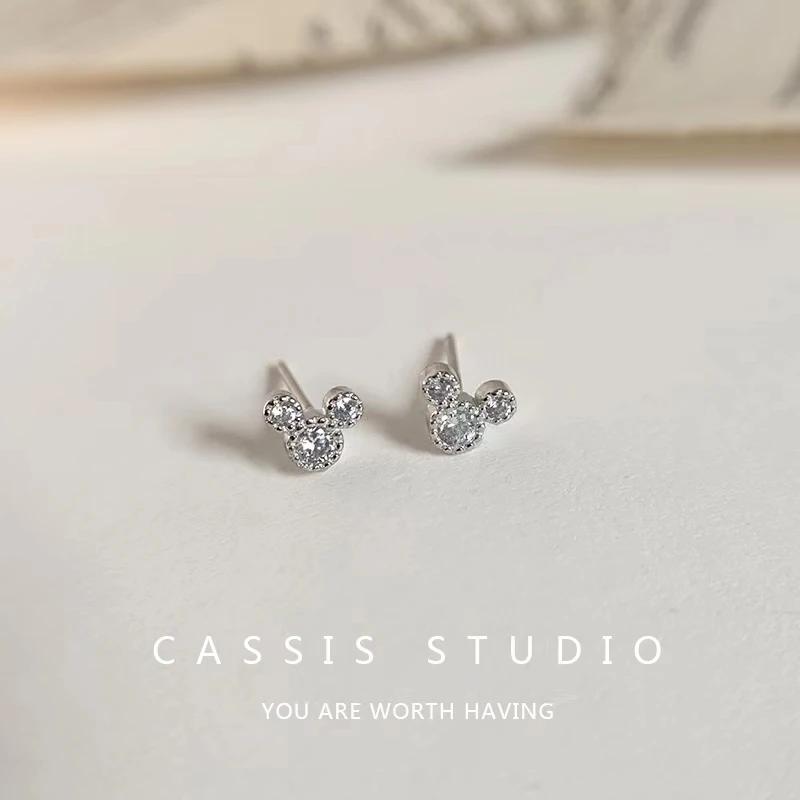 Cute Mini Mouse Stud Earrings for Women with Zircon Girls Piercing Jewelry Gift
