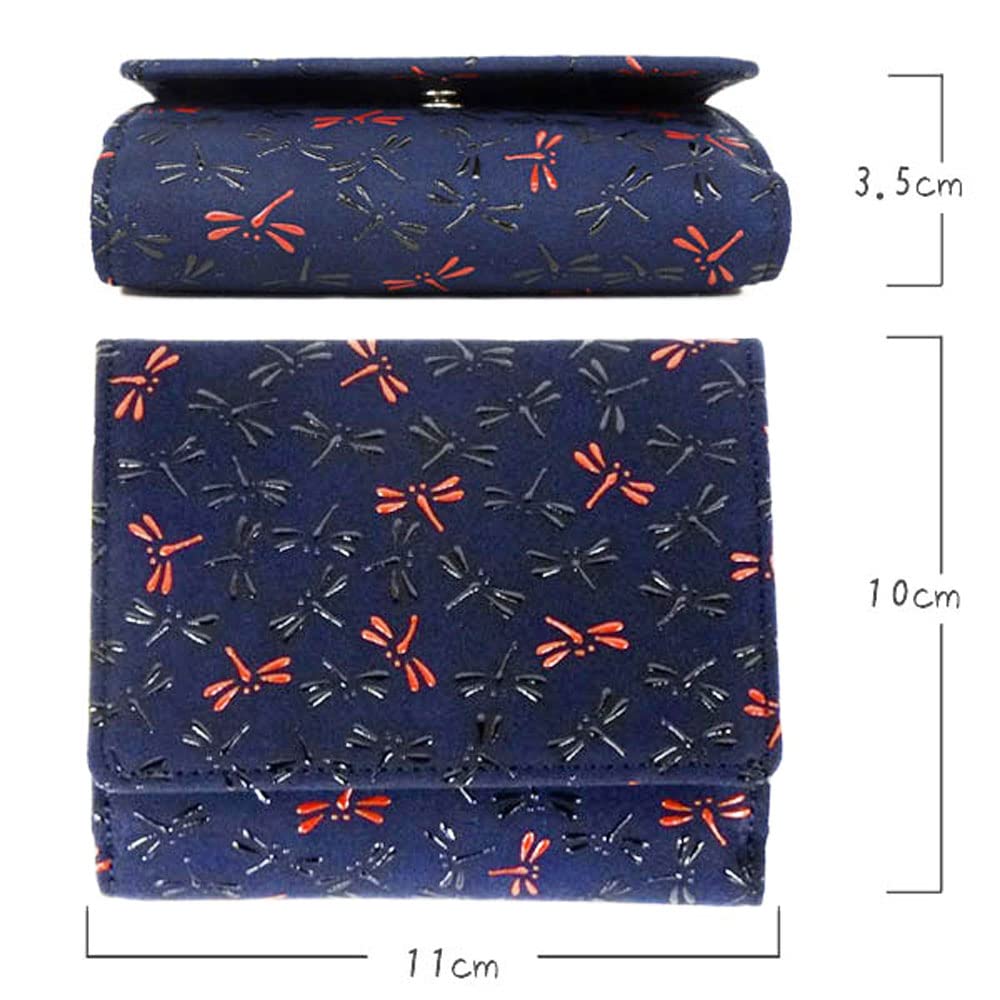 Inden Wallet Nagomi Billfold 7527 Navy Deerskin x Red and Black Lacquer Dragonfly Pattern [Inden-ya] Bi-fold