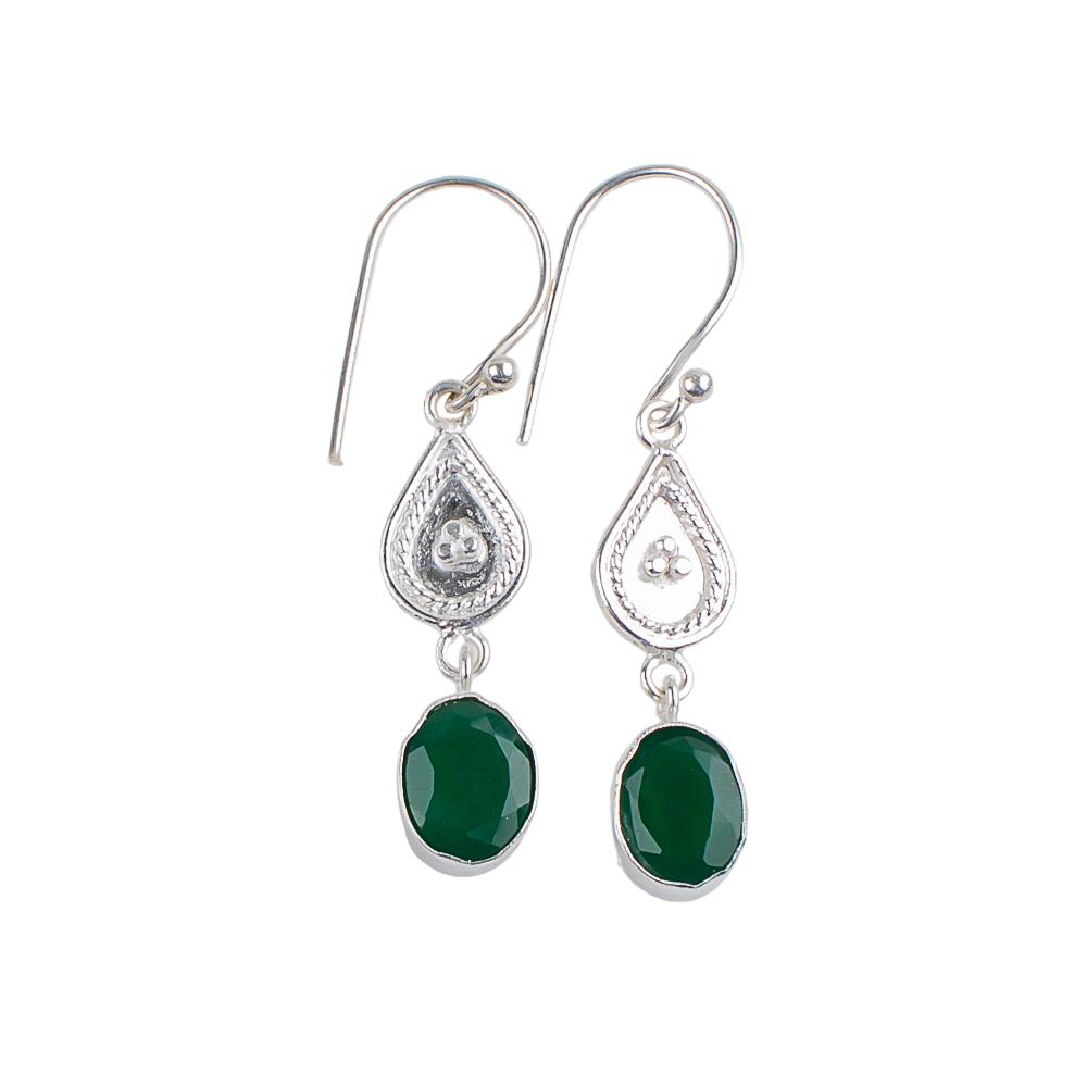 Natürlicher Grüner Onyx Edelstein 925 Sterling Silber Schmuck Handgefertigte Ohrringe 1,70" EE-8-13