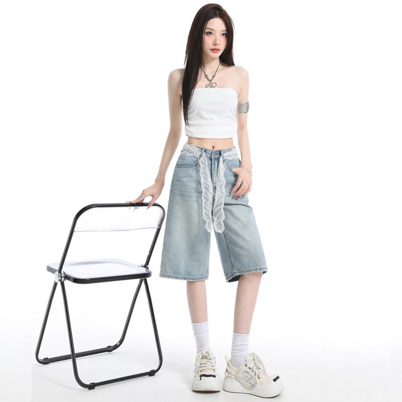 

Женские прямые джинсы с высокой талией в стиле ретро — облегающие, состаренные, универсальные для лета XS