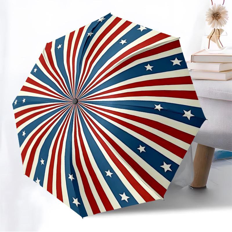 1PC Stars Stripes Automatic Folding Umbrella - Compact 8-Rib Design, Durable Plastic & Iron, Lightweight for Outdoor Daily Use, Festive Gift096