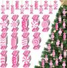 Pink Christmas Decor, Candy-Themed Ornaments, Pink and White Candy, Wooden Tree Decor, Hanging Decorations, Party Gift