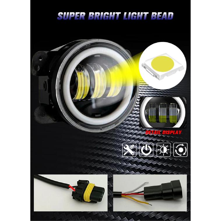 3.5 Inch / 4 Inch LED Fog Light DRL Round Angel Eyes Assembly White And Yellow Light Auto Car Fog Lamp