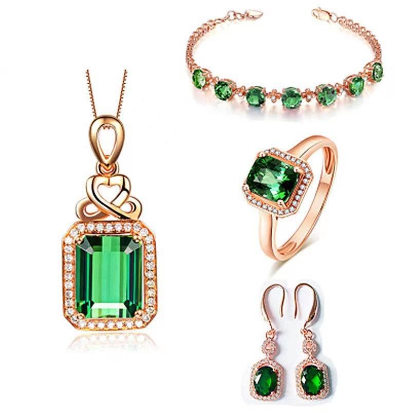 

Meier Rectangular pattern pendant set - vintage style cubic zirconia micro-pave four-piece set White copper plated with platinum