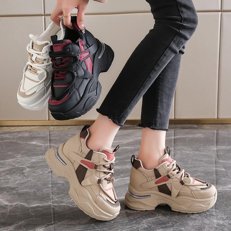 Fashion Cross Lace Up Platform Sneakers for Women Fashion Mix Color Chunky Vulcanized Shoes Woman 2025 Thick Bottom Sports Shoes Female