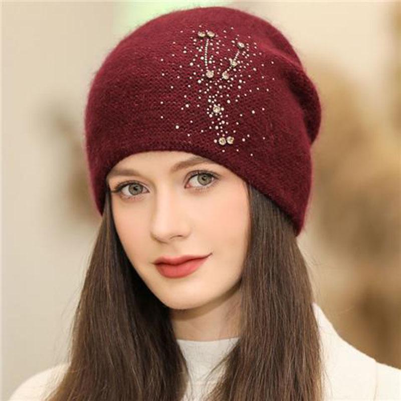Women Winter Hat Decorate Beanie Hat Rabbit Fur Blend Winter Dandy Cap Female Casual Streetwear Knitted Hat 2025