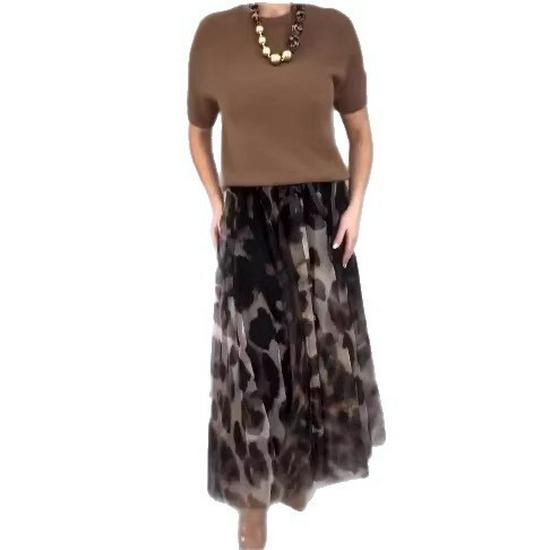 2025 European Chic Women's Mesh Skirt & Solid Top Set